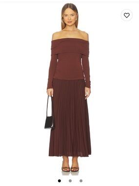 Astr Tanaia Dress, mixed media Off-Shoulder Long Sleeve Pleated Maxi Dress